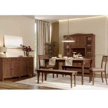 Imagem de Conjunto Rubi: Cristaleira, Balcão 4 Portas, Mesa 2 Bancos 2 Cadeiras Café Madeira Pinus - Finestra