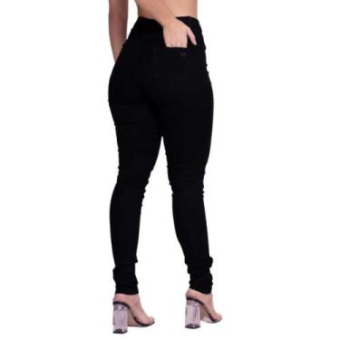 Imagem de Calça Jeans Preta Skinny Com Lycra Cintura Alta Corte Do Jeans Empina 