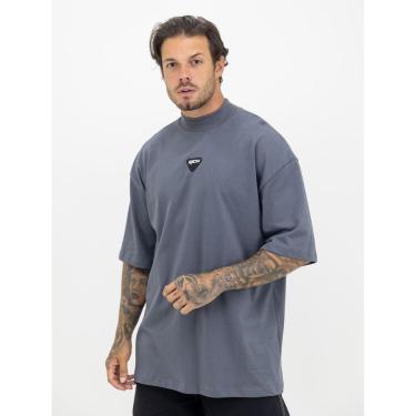 Imagem de Camiseta Oversized Gola Alta Borracha Triangulo Black White Streetwear Confortavel Masculina Cinza-Masculino