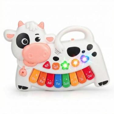 Imagem de Teclado Infantil Piano Vaquinha Interativo Didático Com Luzes E Sons -