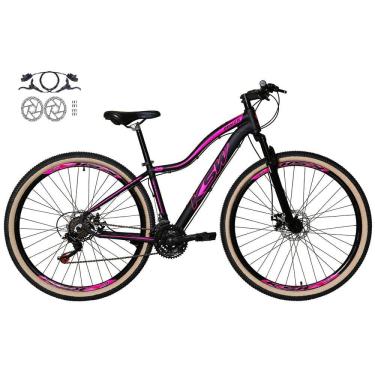 Imagem de Bicicleta Feminina Aro 29 Ksw Mwza 24v Freios a Disco Hidráulicos Garfo Suspensão Pneu com Faixa Bege - Preto/Rosa