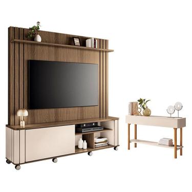 Imagem de Estante Home Theater Trinus Castanho Off White Com Aparador Fiero Off White - Hb Móveis