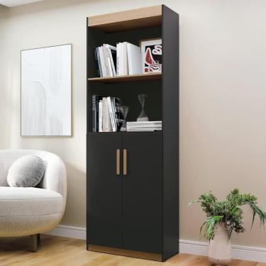 Imagem de Estante Livreiro Bipartida 63cm 2 Portas Form Preto/nature Z56 - Mpozenato