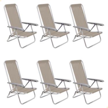 Imagem de Kit 06 Cadeiras De Praia Reclin. Tramontina Bali Baixa Alumínio C/ Assento Camurça 92900105