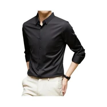 Imagem de Camisa Masculina Casual De Negócios De Manga Longa Em Cor Sólida, Resi