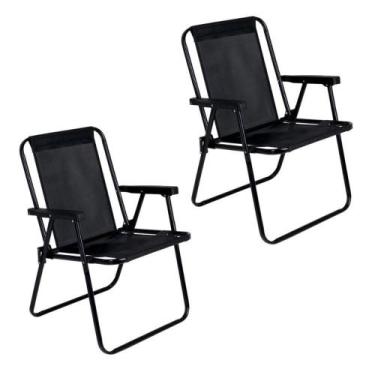 Imagem de Kit 2 Cadeira De Praia Alta Em Aço 110 Kg Preta Mor