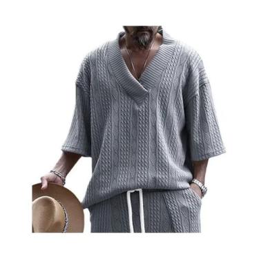Imagem de Camiseta Masculina De Algodão Com Decote Em V, Estilo Japonês E Corean