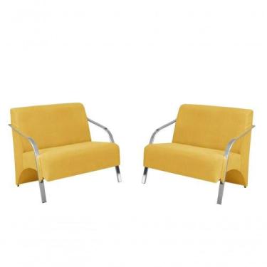 Imagem de Kit 2 Poltronas 2 Lugares Vênus Braço Alumínio Suede - D SALLA