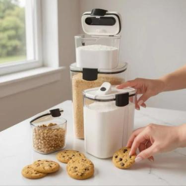 Imagem de Kit 4 Potes Herméticos Alimentos Cozinha Recipiente Conserva Plástico 