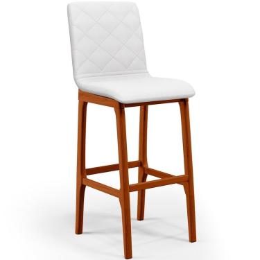 Imagem de Banqueta Alta Zoe B04 Plástico Branco Assento Estofado Base Fixa com Encosto Clássico para Cozinha