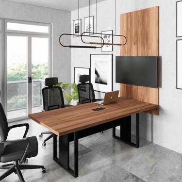 Imagem de Mesa de Reunião 2m Cx de Tomadas Pé Metal c/ Painel de TV F5 - F5 Offi