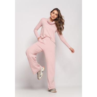 Imagem de Conjunto De Moletinho Com Blusa Golão E Calça Wide Leg Rosa Salvatore,