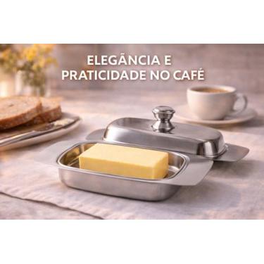 Imagem de Manteigueira Inox com Tampa Porta Manteiga Elegante para Mesa Café da 