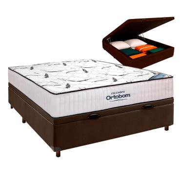Imagem de Box Bau Blindado Marrom e Colchão Casal High Foam Ortobom