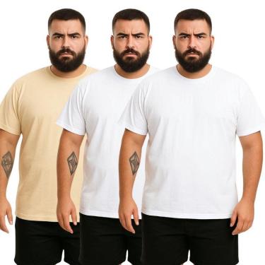 Imagem de Kit 3 Camisetas Masculina Plus Size Lisa Algodão Premium-Masculino