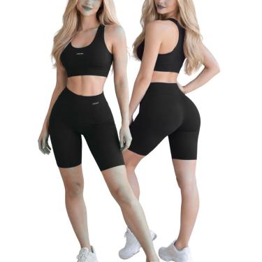 Imagem de Conjunto Anna Estilo Ciclista Top Short esportivo Para atividades físicas feminino-Femi...