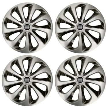 Imagem de Jogo de calotas esportivas velox 15 silver black + emblema resinado hy