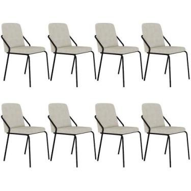 Imagem de Kit 08 Cadeiras Estofada Para Sala de Jantar Loft Preto C01 Bouclê Van