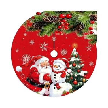 Imagem de Saia Para Árvore De Natal Vermelha Com Estampa De Floco De Neve E Papa