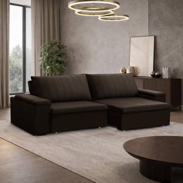 Imagem de Sofá 3 Lugares Retrátil Reclinável Para Sala 245cm Malfati F04 Veludo Marrom Escuro - L...
