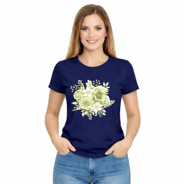 Imagem de Camiseta Feminina Flores Verde Estampa Delicada Moderna-Feminino