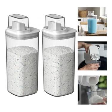 Imagem de Kit 2 Dispenser Porta Sabão Liquido Amaciante 1,5l Lavandeira Branco -