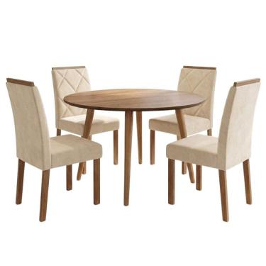 Imagem de Mesa de Jantar Redonda Dani MDF Com 4 Cadeiras Estofadas Suede MOLCI