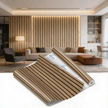 Imagem de Papel de Parede Rolo Adesivo Ripado Amêndoa Decoração Casa Quarto Cozi