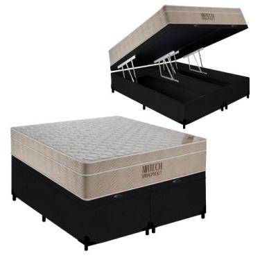 Imagem de Cama Box Baú King Suede Bipartido + Colchão Ortobom Airtech Molas Ensa
