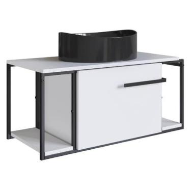Imagem de Gabinete Suspenso Para Banheiro 80cm P1019 Branco Com Cuba Berlin Pret