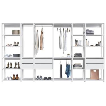 Imagem de Guarda Roupa Closet 6 Peças com Cabideiros e Gavetas Branco com Nichos