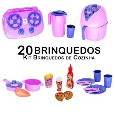 Imagem de Cozinha Infantil Air Fryer Fogão Panela Comida Prato 20pç - Altimar
