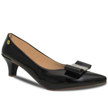 Imagem de Sapato Scarpin Feminino Laço Manta Strass Salto Baixo Fino Confortável