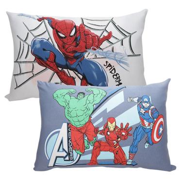 Imagem de Kit Fronha Malha 100% Algodão Marvel Spider-Man e Avengers 48cmx68cm Estampa Localizada Branco Portallar