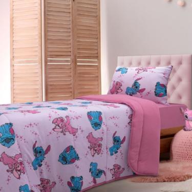 Imagem de Edredom Infantil Solteiro Play Malha Stitch e Angel Love Rosa 100% Algodão Toque Macio Portallar