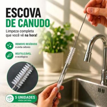 Imagem de Kit 5 Escovas De Canudo Flexivel Inox Ecológica Limpeza Higienização D
