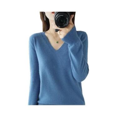 Imagem de Suéter Feminino De Tricô Gola V Manga Longa Para Outono Inverno, Moda 