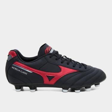 Imagem de Chuteira Campo Mizuno Morelia Classic Unissex, Preto, Vermelho, 38