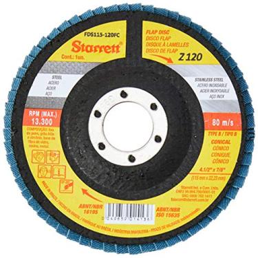 Imagem de Disco de Flap Starrett em Fibra de Vidro Cônico, Grão de 120 e Diâmetro Externo 115mm