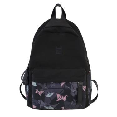 Imagem de Mochila feminina de lona, moderna, cor lisa, mochila escolar para adolescentes, X-preto, Medium
