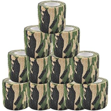 Imagem de scosao Fita de camuflagem de 5 cm e 4,5 m, camuflagem, militar, tecido não tecido, bandagem elástica, autoadesiva para acampamento, caça, lanterna, bicicleta, fotografia ao ar livre, verde