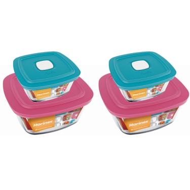 Imagem de Kit 4 Potes Quadrado Vidro 300ml 500ml Nadir Marinex