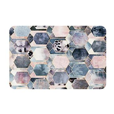 Imagem de Tapetes de banheiro para banheiro não deslizam cinza geométrico 24 x 91 cm Tapetes de banheiro com espuma de memória - Tapete de banheiro de secagem rápida