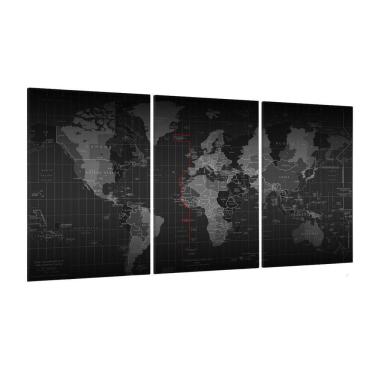Imagem de Quadro Decorativo Mapa Mundi Geografico 3 Peças