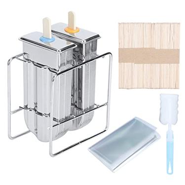 Imagem de 2 pe?as molde de picol¨¦ de a?o inoxid¨¢vel, fabricante de picol¨¦ caseiro DIY com rack, 55 varas de bambu, 10 sacos de armazenamento, kit de escova de limpeza(Round Head ), Molde de Sorvete A?o Ino