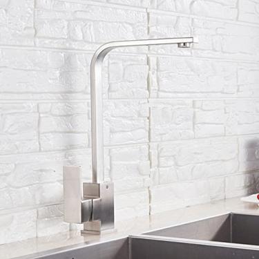 Imagem de Torneira giratória de 360 ​​graus para montagem em deck de água quente e fria torneira misturadora de alavanca única guindaste quadrado, níquel escovado, china