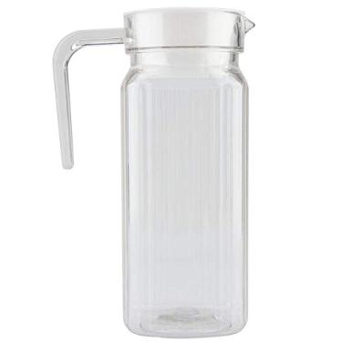 Imagem de Garrafa de suco de acrílico transparente listrada, jarra de suco fria com tampa, ótima para suco caseiro e chá frio ou para garrafas de leite de vidro, garrafas reutilizáveis (800 ml)