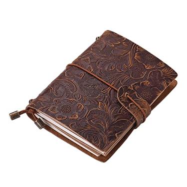 Imagem de Caderno de capa dura vintage espiral de couro falso caderno escolar material de escritório caderno de negócios para estudantes fazendo anotações, marrom M, 1 peça