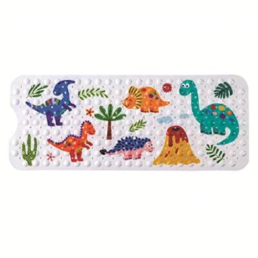 Imagem de SHENGANG Tapetes de banheira de PVC antiderrapante fofos peixes animal com otário tapete de banho infantil tapete de banho almofada de massagem macia, dinossauro, 38x69cm