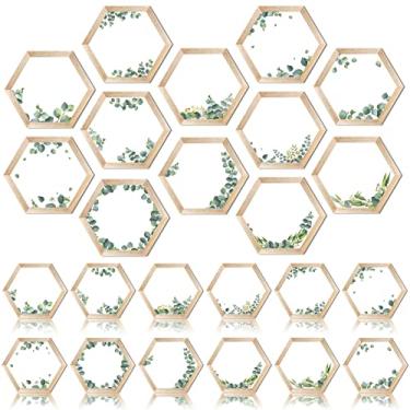 Imagem de 60 peças de recortes hexágonos simplesmente boho para decoração de quadro de avisos com tema de plantas, vegetação e grão de madeira para decoração rústica de sala de aula de fazenda